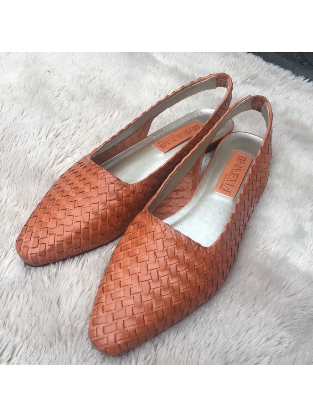 Ipanema Woven Leather Slingback Flats in Cognac